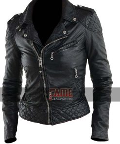 New Style Casual Moto Quilted Black Leather Jacket For Ladies