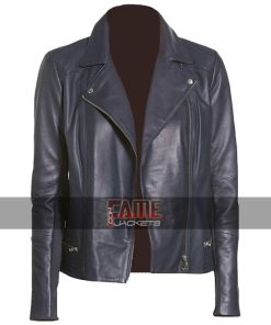 Women's Navy Blue Genuine Leather Jacket Sale