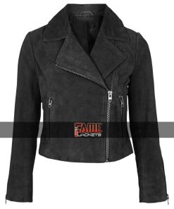 Women's New & Trendy Black Suede Leather Biker Jacket