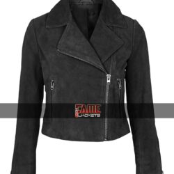 Women's New & Trendy Black Suede Leather Biker Jacket