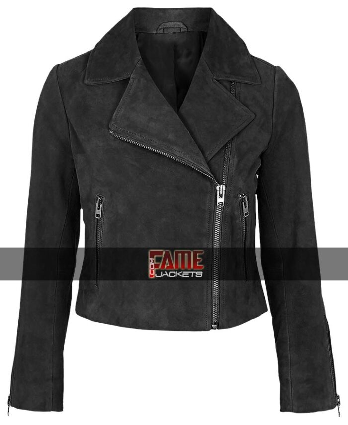 Women's New & Trendy Black Suede Leather Biker Jacket
