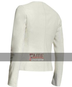 Alternative view of Casual Slim Fit Collarless White Leather Biker Jacket For Women