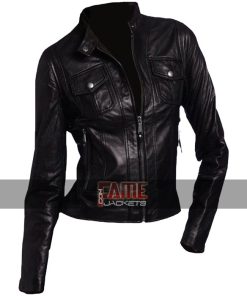 Women Vintage Style Black Leather Motorcycle Jacket