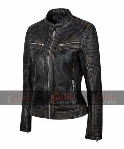 Alternative view of Black Cafe Racer Biker Jacket Of Women In Real Sheep Leather