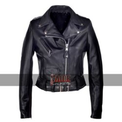 Black Slim Fit Biker Leather Jacket For Women