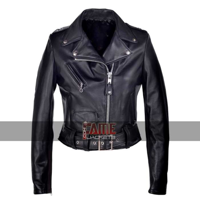 Black Slim Fit Biker Leather Jacket For Women
