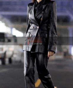 Alternative view of Womens Casual 6 Buttons Real Black Leather Blazer