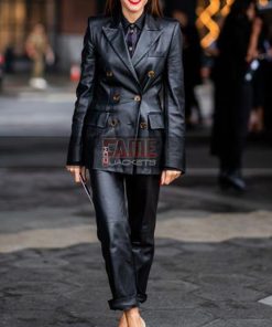 Womens Casual 6 Buttons Real Black Leather Blazer