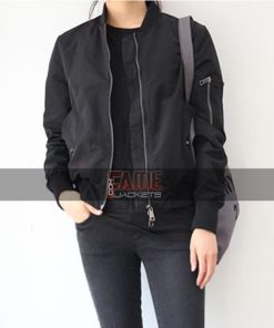 Women's Casual Black Cotton Bomber Jacket