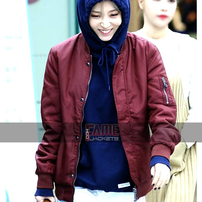 Women's Casual Maroon Cotton Bomber Jacket