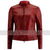 Women's Casual Maroon Leather Motorcycle Slim Fit Jacket