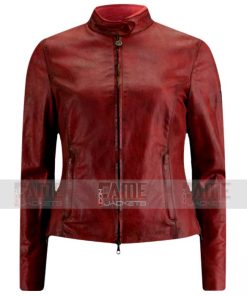 Women's Casual Maroon Leather Motorcycle Slim Fit Jacket