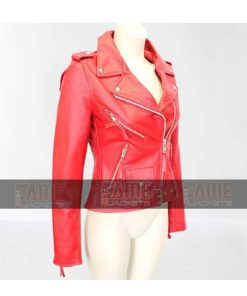 Women Real Sheep Leather Red Biker Jacket