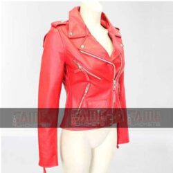 Women Real Sheep Leather Red Biker Jacket