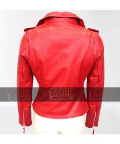 Alternative view of Women Real Sheep Leather Red Biker Jacket
