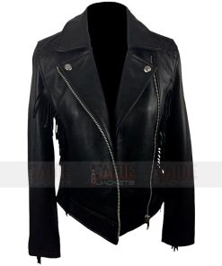 Alternative view of Women's Fringe Moto Genuine Black Leather Biker Jacket