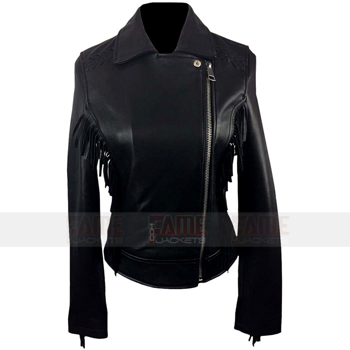 Women's Fringe Moto Genuine Black Leather Biker Jacket