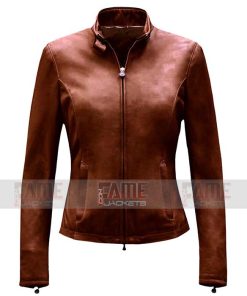 Women's New Design Brown Suede Leather Slim Fit Jacket