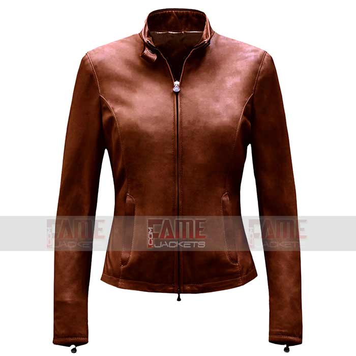 Women's New Design Brown Suede Leather Slim Fit Jacket