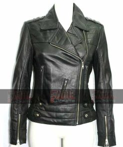 Women Black Leather Vintage Moto Jacket