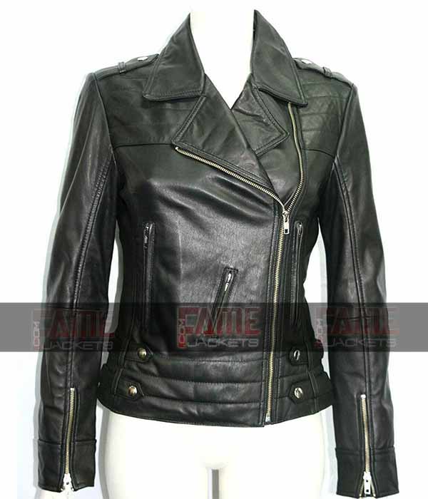 Women Black Leather Vintage Moto Jacket