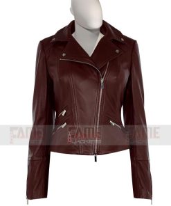 Brown Genuine Leather Biker Jacket For Women