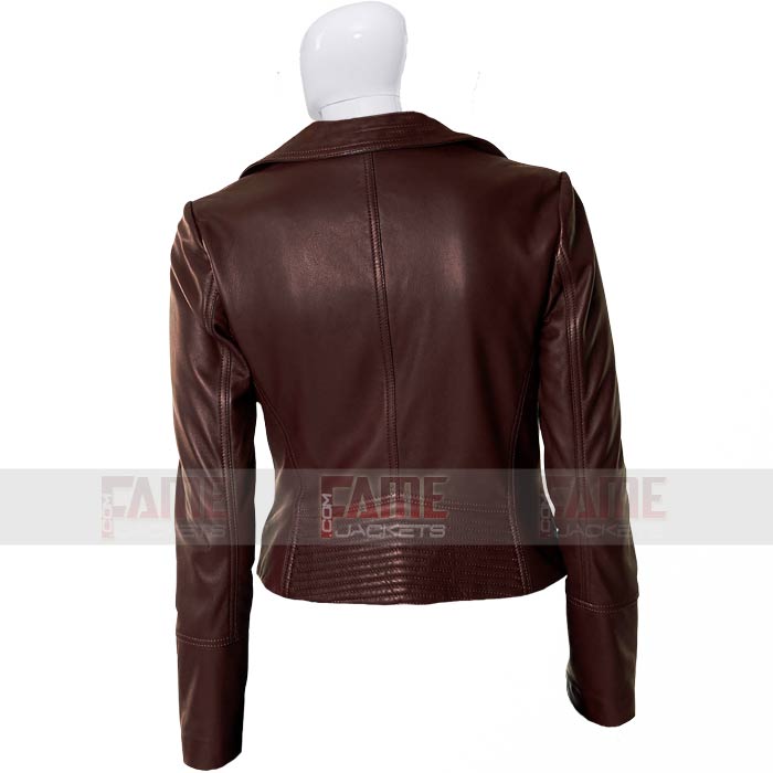 Brown Genuine Leather Biker Jacket For Women - Image 2