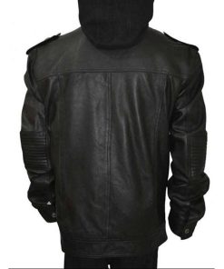 Alternative view of WWE Bill Goldberg AJ Style Black Genuine Leather Hoodie Jacket
