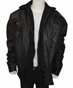WWE Bill Goldberg AJ Style Black Genuine Leather Hoodie Jacket