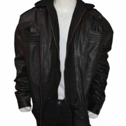 WWE Bill Goldberg AJ Style Black Genuine Leather Hoodie Jacket