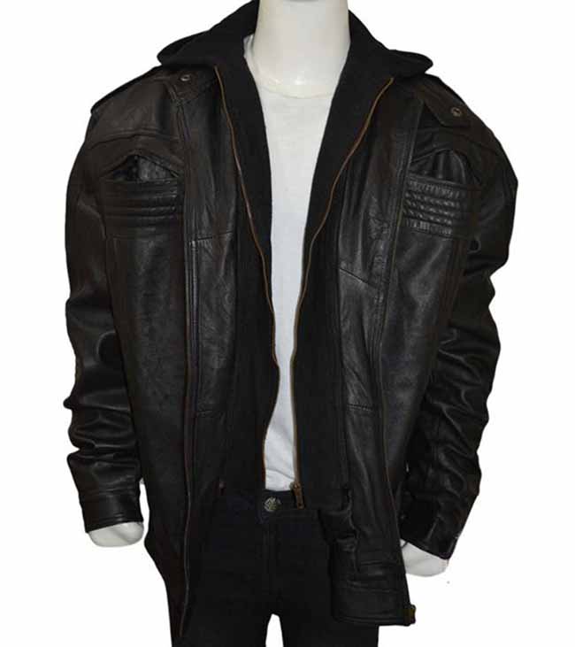 WWE Bill Goldberg AJ Style Black Genuine Leather Hoodie Jacket
