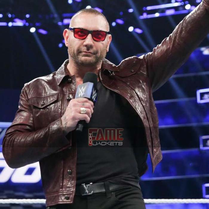 WWE Dave Bautista Waxed Brown Leather Jacket
