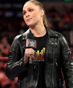 Ladies Slim Fit Black Genuine Leather Biker Jacket- WWE Ronda Rousey