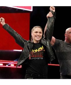 Alternative view of Ladies Slim Fit Black Genuine Leather Biker Jacket- WWE Ronda Rousey