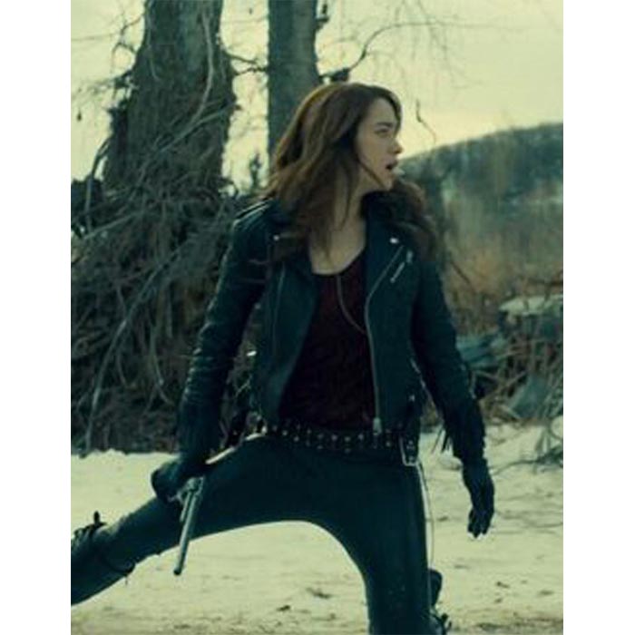 Melanie Scrofano Black Leather Biker Jacket