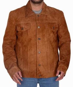 Alternative view of Hugh Jackman Men's Brown Suede Leather Jacket