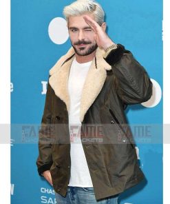 Zac Efron Mens Brown Leather b3 Shearling Winter Jacket