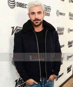 Zac Efron Mens Navy Blue Fur Collar Bomber Winter Jacket