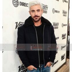 Zac Efron Mens Navy Blue Fur Collar Bomber Winter Jacket