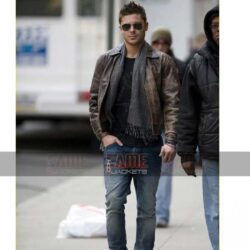 Zac Efron mens distressed leather jacket