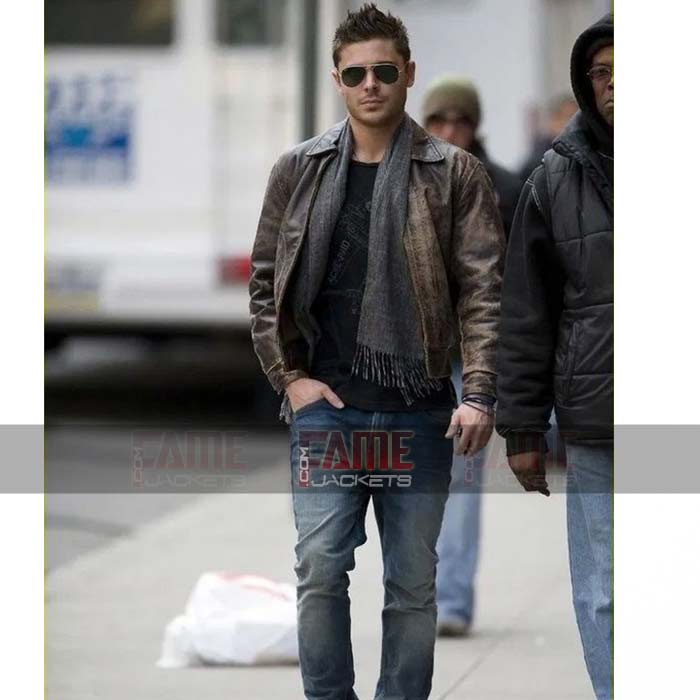 Zac Efron mens distressed leather jacket