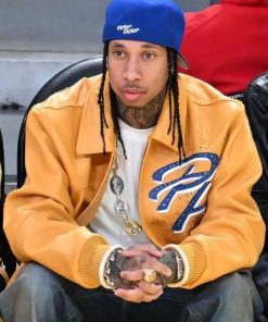 Shop American Rapper Tyga Yellow Leather Jacket