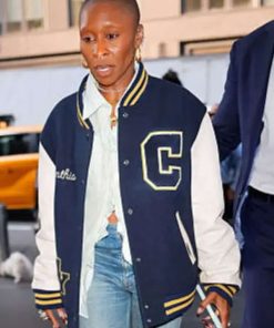 Shop Cynthia Erivo NYC 2025 Navy Blue Varsity Jacket