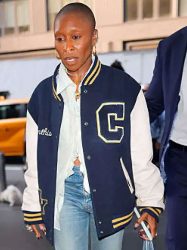 Shop Cynthia Erivo NYC 2025 Navy Blue Varsity Jacket