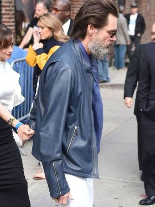 Buy Jim Carrey Blue Leather Jacket