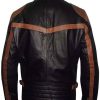 Shop Men’s Snap Tab Collar Brown Strip Black Leather Jacket