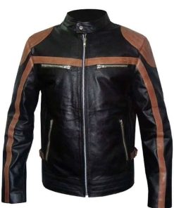 Shop Men’s Snap Tab Collar Brown Strip Jacket