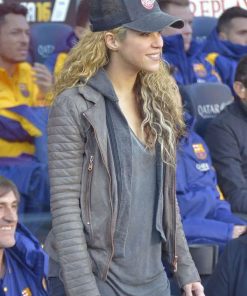 Shop Shakira Brown Biker Leather Jacket