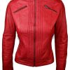 Buy Women Sheepskin Red Leather Jacket