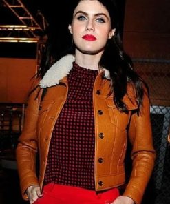 Buy Alexandra Daddario Brown Jacket With Fur Trim